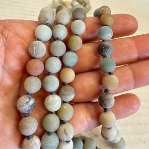 Natural Gemstones Hand Knotted Matte Unpolished Amazonite Stone Beaded Necklace